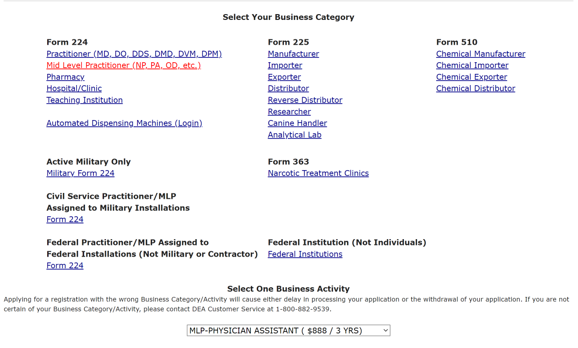 DEA PALICENSE APPLICATION